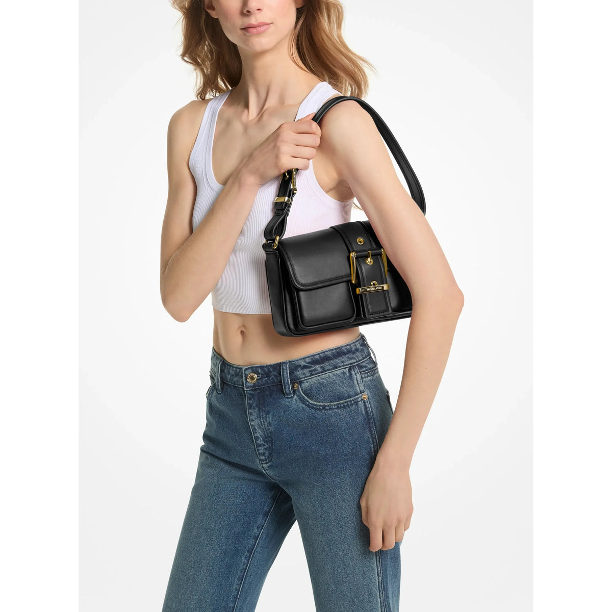 Michael Kors Colby Medium Leather Shoulder Bag, Black